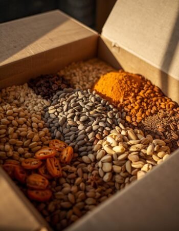 image of a delivery person shippingdry fruits, seeds, spices.